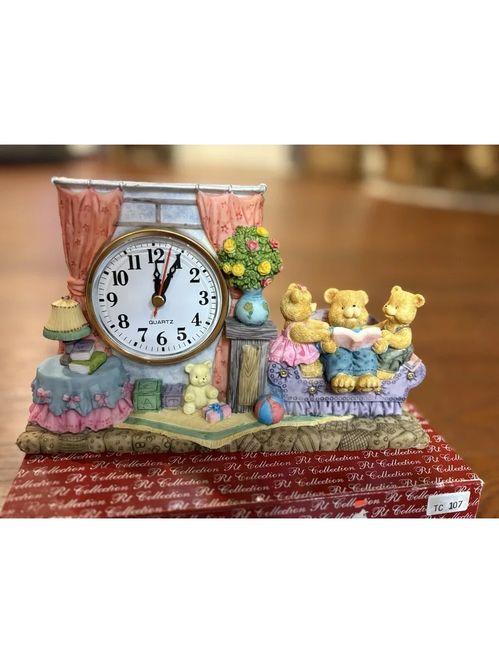 Teddy bear Mantle Clock New Battery Fitted Vgc Storytime Bears 9.5x5.5